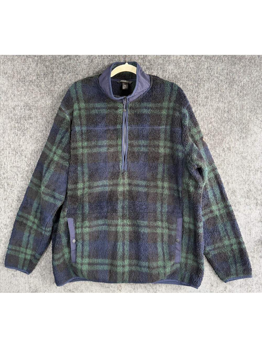 Eddie Bauer Mens TXL High Pile Sherpa Fleece 1/4 Zip Pullover Plaid Tartan